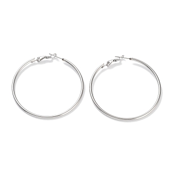 Ring 304 Stainless Steel Hoop Earrings for Women Men, Stainless Steel Color, 12 Gauge, 50x2mm, Pin: 0.6mm