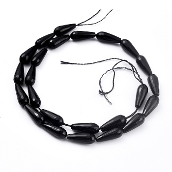 Natural Gemstone Strands, Faceted Teardrop, Grade A Black Onyx, about 6mm wide, 16mm long, hole: 0.8mm, about 25 pcs/strand, 16"