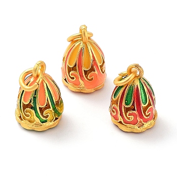 Alloy Enamel Charms, with Jump Ring, Golden, Seedpod of The Lotus Charm, Mixed Color, 14x10mm, Hole: 3mm