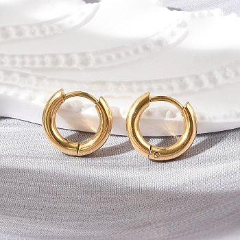 Ion Plating(IP) 304 Stainless Steel Huggie Hoop Earrings, with 316 Surgical Stainless Steel Pin, Ring, Golden, 13x2.5mm, 10 Gauge, Pin: 0.9mm