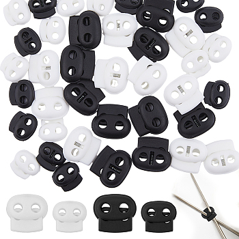 40Pcs 4 Styles Plastic Cord Locks, Double Hole Drawstring Stopper Fastener Buttons, Mixed Color, 16.5~21x17.5~24x6.5~8mm, Hole: 4~5mm, 10pcs/style