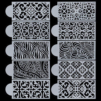 PET Hollow Out Drawing Painting Stencils, for DIY Scrapbooking, Arch Shape, Floral Pattern, 262x112x0.5mm, 10pcs/set