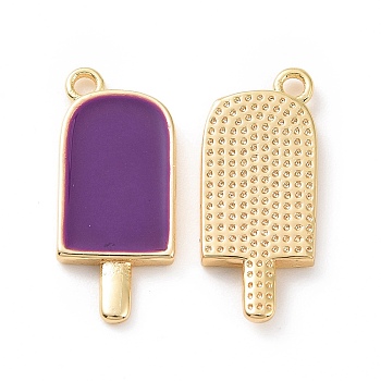 Ion Plating(IP) Brass Enamel Pendants, Ice-Lolly, Real Platinum Plated, Real 18K Gold Plated, Dark Violet, 20x9x2mm, Hole: 1.5mm