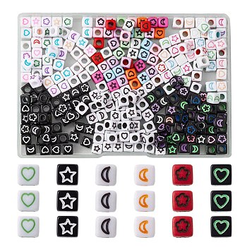 30Pcs 6 Colors Craft Acrylic Beads, Cube, Mixed Color, 5.5~6x5.5~6x5.5~6mm, Hole: 3mm, 50pcs/color