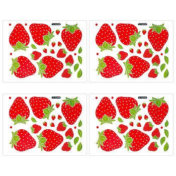 PVC Waterproof Strawberry Self Adhesive Stickers, Fruit Decals for DIY Wall Decoration, Red, 290x210x0.3mm, 4pcs/set