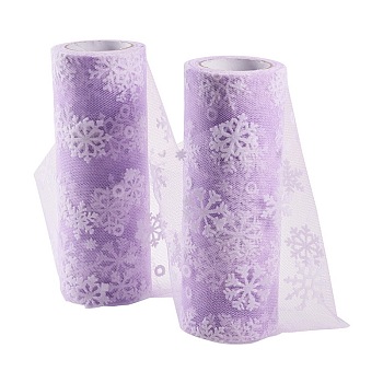 Snowflake Deco Mesh Ribbons, Tulle Fabric, Tulle Roll Spool Fabric For Skirt Making, Violet, 6 inch(15cm), about 10yards/roll(9.144m/roll)