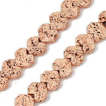 Electroplated Natural Lava Rock Beads Strands, Heart, Rose Gold Plated, 7.5~8.5x8~8.5x2.5~3mm, Hole: 0.9mm, about 54pcs/strand, 15.51''(39.4cm)
