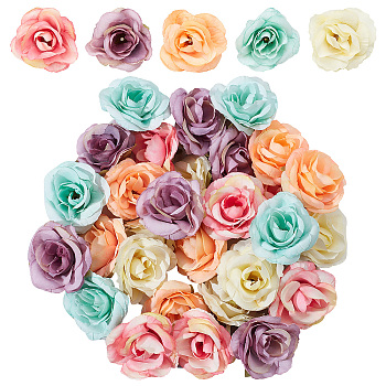 30Pcs 5 Colors Cloth Rose Flower, Artificial Flower Heads, for DIY Decorative Wreath Party Birthday Home Decoration, Mixed Color, 37.5~40x29.5mm, Hole: 2.5mm, 6pcs/color