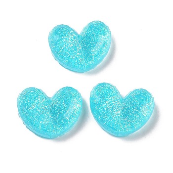 Translucent Resin Cabochons, with Glitter Powder, Heart, Dodger Blue, 15.5x20x6mm