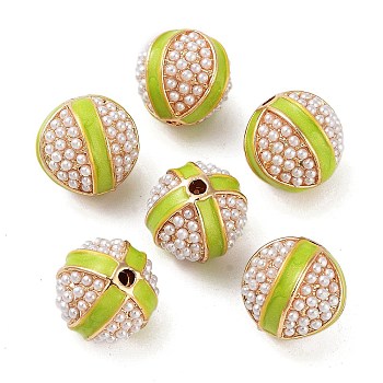 Alloy Enamel Beads, with ABS Imitation Pearl, Golden. Round, Yellow Green, 13.5x13.5mm, Hole: 2mm