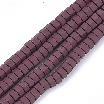 Spray Painted Non-magnetic Synthetic Hematite Beads Strands, Matte Style, Hexagon, Brown, 3x6x5mm, Hole: 0.7mm, about 125pcs/strand, 16.1 inch