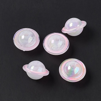 UV Plating Rainbow Iridescent Acrylic Beads, Planet, Pearl Pink, 22.5x15mm, Hole: 3.5mm