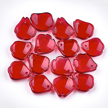 Spray Painted Glass Pendants, Petaline, Red, 16x14~14.5x3.5mm, Hole: 1mm