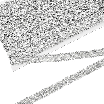 Polyester Braided Metallic Lace Trim, for Curtain, Clothes Decoration, Silver, 5/8 inch(15mm), about 20.00 Yards(18.29m)/Card