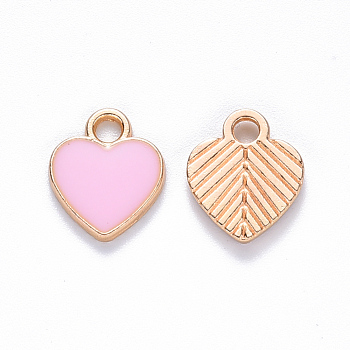 Alloy Enamel Charms, Heart, Light Gold, Pink, 12x10x2mm, Hole: 2mm