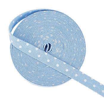 10 Yards Polycotton Ribbons, Garment Accessories, Polka Dot Pattern, Cornflower Blue, 3/8 inch(10mm)