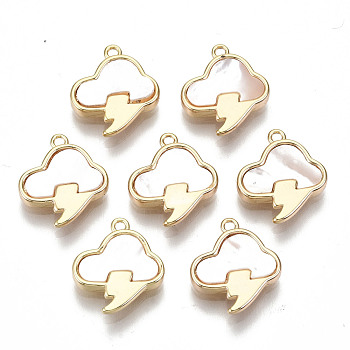 Natural Sea Shell Charms, with Brass Loops, Nickel Free, Cloud, Real 18K Gold Plated, 13x11x2mm, Hole: 1mm