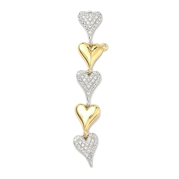 Brass Micro Pave Cubic Zirconia Big Pendants, Heart Charms, Platinum & Golden, 56x10.5x2mm, Hole: 1mm