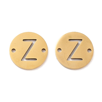 Vacuum Plating 201 Stainless Steel Hollow Flat Round Links, Letter Connector Charms, Real 18K Gold Plated, Letter Z, 12x1mm, Hole: 1.2mm