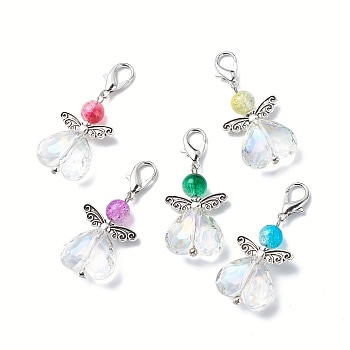 Angel Acrylic & Alloy Pendant Decotrations, with Alloy Lobster Claw Clasps, Mixed Color, 47mm, 5pcs/set