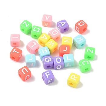 Opaque Acrylic Beads, Craft Beads, Cube with Letter, Mixed Color, 10x10.5x10.5mm, Hole: 3.5mm, about 588pcs/500g