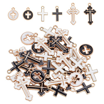 60Pcs 6 Styles Alloy Enamel Pendants, Lead Free & Cadmium Free, Cross, Mixed Color, 15~25x10~14x1~2mm, Hole: 1.5~1.8mm, 10pcs/style