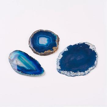 Natural Slice Agate Cabochons, Nuggets, Dyed, Marine Blue, 48~80x30~65x3~4mm