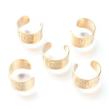 304 Stainless Steel Ear Cuff Findings, with Hole and Word Cross, Golden, 12x7mm, Hole: 1mm