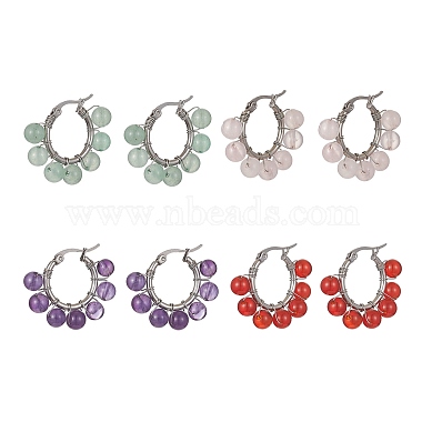 Boucles d'oreilles créoles à perles rondes(EJEW-JE05412)-1