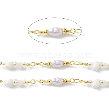 Brass Glass Bead Link Chains with ABS Imitation Pearl Beads(CHS-P016-39G-04)-2