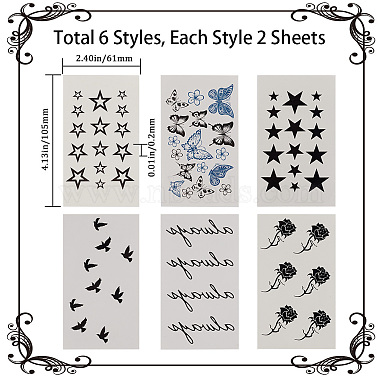 12 Sheets 6 Style Cool Sexy Body Art Removable Temporary Tattoos Paper Stickers(DIY-GF0007-12)-2