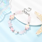 Natural Rose Quartz Chip Beads & Synthetic Turquoise Beaded Bracelets for Women, with & Shell Pearl, 7-1/2 inch(19cm)(BJEW-JB12416-02)