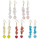 5 Pairs 5 Styles Natural & Synthetic Mixed Gemstone Chips Dangle Earrings, Heart Alloy Long Drop Earrings, 60mm, 1 Pair/style(EJEW-JE05645-S)