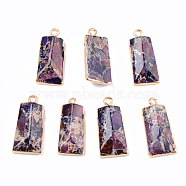 Synthetic Gold Line Regalite/Imperial Jasper/Sea Sediment Jasper Pendants, with Edge Light Gold Plated and Brass Loop, Dyed, Rectangle, Indigo, 24~25x11~12x5mm, Hole: 1.4~1.6mm(G-N330-007)