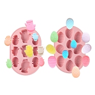 2Pcs 2 Style Easter Theme Food Grade Silicone Molds, Fondant Molds, Baking Molds, Chocolate, Candy, Biscuits, UV Resin & Epoxy Resin Jewelry Making, Easter Egg & Chick, Pink, 227~228x150x17.5~22.5mm, Inner Diameter: 41.5~63x29.5~48mm, 1pc/style(DIY-LS0001-91)
