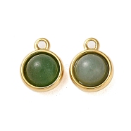 Natural Green Aventurine Half Round Charms, with 304 Stainless Steel Findings, Real 14K Gold Plated, 13.5x10.5x6.5mm, Hole: 1.8mm(STAS-L022-397B-G)