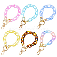 6Pcs 6 Colors Transparent Acrylic Cable Chain Wristlet Straps, with Swivel Clasps, Purse Accessories, Mixed Color, 310mm, 1pc/color(HJEW-FH0001-24)