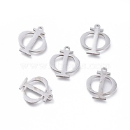304 Stainless Steel Charms, Greek Alphabet, Stainless Steel Color, Letter.F, 14x12x1mm, Hole: 1.2mm(STAS-L263-05P)
