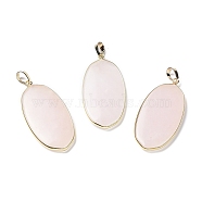 Natural Rose Quartz Pendants, with Rack Plating Light Gold Tone Brass Findings, Cadmium Free & Lead Free, Oval Charms, 48x22x4.5mm, Hole: 8x5mm(G-K338-05G)