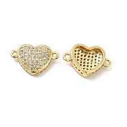 Brass Micro Pave Clear Cubic Zirconia Connector Charms, Heart Links, Real 18K Gold Plated, 10x16x4mm, Hole: 1.4mm(KK-E068-VB340)