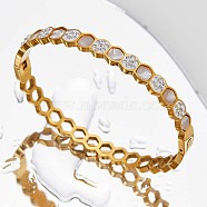 Stainless Steel Hinged Bangles for Women, with Cubic Zirconia Golden, Quadrangle, Inner Diameter: 2-3/8 inch(6cm)(YQ8735-2)