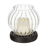 Grooved Rondelle Glass Candle Holder, with Wood Base, Candle Bell Jar, Home Tabletop Centerpiece Decoration, Clear, 10.1x10.7cm, Inner Diameter: 3.6cm(DJEW-WH0043-13A)