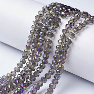 Electroplate Transparent Glass Beads Strands, Half Rainbow Plated, Faceted, Rondelle, Dark Gray, 4x3mm, Hole: 0.4mm, about 113~115pcs/strand, 41~42cm(EGLA-A034-T4mm-F11)