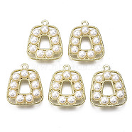 Alloy Pendants, with ABS Plastic Imitation Pearl, Cadmium Free & Nickel Free & Lead Free, Trapezoid, White, 23x19x5mm, Hole: 1.6mm(PALLOY-S125-064LG-NR)