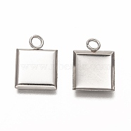 304 Stainless Steel Pendant Cabochon Settings, Plain Edge Bezel Cups, Square, Stainless Steel Color, Tray: 10x10mm, 15x11x1.5mm, Hole: 2.5mm(X-STAS-I176-07P)