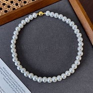 Plastic White Round Imitation Pearl Beaded Necklaces with Magnetic Clasps for Women, White, 15.75 inch(40cm), bead: 10mm(QS1650-4)