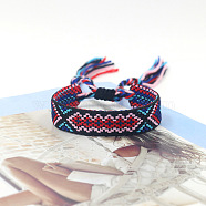 Polyester Braided Rhombus Pattern Cord Bracelet, Ethnic Tribal Adjustable Brazilian Bracelet for Women, Black, 5-7/8 inch(15cm)(FIND-PW0013-004A-18)