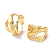 Brass Open Cuff Rings for Women, Hollow Wide Band Rings, Real 18K Gold Plated, Inner Diameter: 17.6mm(RJEW-E292-18G)