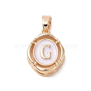 304 Stainless Steel Enamel Pendants, Oval with Letter, Golden, White, Letter.G, 15.5x11.5x4mm, Hole: 4.5x2.5mm(STAS-H174-03G)