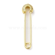 Rack Plating Brass Micro Pave Cubic Zirconia Brooch Pin, Long-Lasting Plated, Lead Free & Cadmium Free, Safety Pin, Real 18K Gold Plated, 32x7.5x4mm, Pin: 1mm(JEWB-F020-01G)
